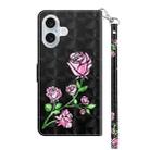 For iPhone 16 Plus 3D Painted Leather Phone Case(Rose) - 3