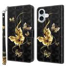 For iPhone 16 Plus 3D Painted Leather Phone Case(Golden Swallow Butterfly) - 1