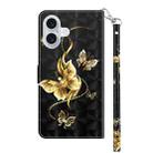 For iPhone 16 Plus 3D Painted Leather Phone Case(Golden Swallow Butterfly) - 3