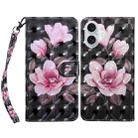 For iPhone 16 Plus 3D Painted Leather Phone Case(Pink Flower) - 1