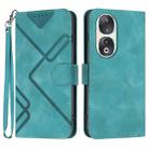 For Honor 90 Line Pattern Skin Feel Leather Phone Case(Light Blue) - 1