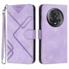 For Honor Magic5 Pro Line Pattern Skin Feel Leather Phone Case(Light Purple) - 1