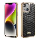 For iPhone 14 Fierre Shann Python Texture Electroplating PU Phone Case(Black) - 1