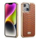 For iPhone 14 Fierre Shann Python Texture Electroplating PU Phone Case(Brown) - 1