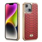 For iPhone 14 Plus Fierre Shann Python Texture Electroplating PU Phone Case(Red) - 1