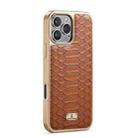 For iPhone 16 Pro Fierre Shann Python Texture Electroplating PU Phone Case(Brown) - 3