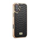 For iPhone 16 Plus Fierre Shann Python Texture Electroplating PU Phone Case(Black) - 3