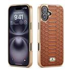 For iPhone 16 Plus Fierre Shann Python Texture Electroplating PU Phone Case(Brown) - 1