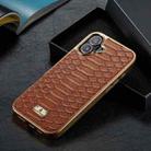 For iPhone 16 Plus Fierre Shann Python Texture Electroplating PU Phone Case(Brown) - 2