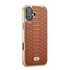 For iPhone 16 Plus Fierre Shann Python Texture Electroplating PU Phone Case(Brown) - 3