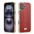 For iPhone 16 Plus Fierre Shann Python Texture Electroplating PU Phone Case(Red) - 1