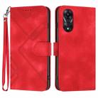 For OPPO A78 Line Pattern Skin Feel Leather Phone Case(Red) - 1