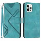 For iPhone 15 Pro Max Line Pattern Skin Feel Leather Phone Case(Light Blue) - 1