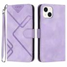 For iPhone 15 Plus Line Pattern Skin Feel Leather Phone Case(Light Purple) - 1
