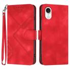 For iPhone SE 2024 Line Pattern Skin Feel Leather Phone Case(Red) - 1