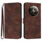 For Realme 12+ 5G Global Line Pattern Skin Feel Leather Phone Case(Coffee) - 1
