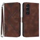 For Sony Xperia 1 V 2023 Line Pattern Skin Feel Leather Phone Case(Coffee) - 1