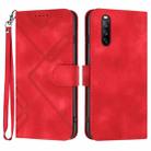 For Sony Xperia 10 V 2023 Line Pattern Skin Feel Leather Phone Case(Red) - 1