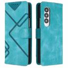 For Samsung Galaxy Z Fold3 Line Pattern Skin Feel Leather Phone Case(Light Blue) - 1