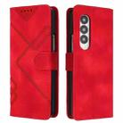 For Samsung Galaxy Z Fold4 Line Pattern Skin Feel Leather Phone Case(Red) - 1