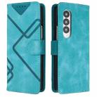 For Samsung Galaxy Z Fold4 Line Pattern Skin Feel Leather Phone Case(Light Blue) - 1