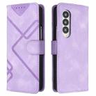 For Samsung Galaxy Z Fold4 Line Pattern Skin Feel Leather Phone Case(Light Purple) - 1