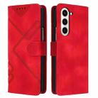 For Samsung Galaxy Z Fold5 Line Pattern Skin Feel Leather Phone Case(Red) - 1