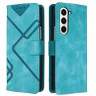 For Samsung Galaxy Z Fold5 Line Pattern Skin Feel Leather Phone Case(Light Blue) - 1