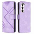 For Samsung Galaxy Z Fold5 Line Pattern Skin Feel Leather Phone Case(Light Purple) - 1