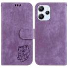 For Xiaomi Redmi 12 Little Tiger Embossed Leather Phone Case(Purple) - 1