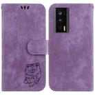 For Redmi K60 / K60 Pro Little Tiger Embossed Leather Phone Case(Purple) - 1