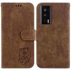 For Redmi K60 / K60 Pro Little Tiger Embossed Leather Phone Case(Brown) - 1