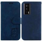 For Redmi K60 / K60 Pro Little Tiger Embossed Leather Phone Case(Dark Blue) - 1