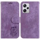 For Redmi Note 12 Pro+ Global Little Tiger Embossed Leather Phone Case(Purple) - 1