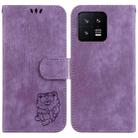 For Xiaomi 13 5G Little Tiger Embossed Leather Phone Case(Purple) - 1