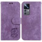 For Xiaomi 12T / 12T Pro Little Tiger Embossed Leather Phone Case(Purple) - 1