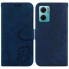 For Redmi Note 11E / Redmi 10 5G Little Tiger Embossed Leather Phone Case(Dark Blue) - 1