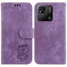 For Xiaomi Redmi 10A Little Tiger Embossed Leather Phone Case(Purple) - 1