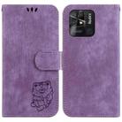 For Xiaomi Redmi 10C Little Tiger Embossed Leather Phone Case(Purple) - 1