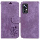 For Xiaomi 12 / 12X Little Tiger Embossed Leather Phone Case(Purple) - 1