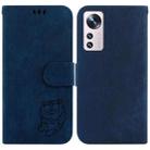 For Xiaomi 12 Pro Little Tiger Embossed Leather Phone Case(Dark Blue) - 1