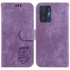 For Xiaomi Mi 11T / 11T Pro Little Tiger Embossed Leather Phone Case(Purple) - 1