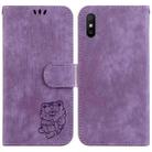 For Xiaomi Redmi 9A Little Tiger Embossed Leather Phone Case(Purple) - 1