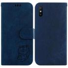 For Xiaomi Redmi 9A Little Tiger Embossed Leather Phone Case(Dark Blue) - 1