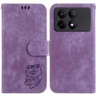 For Xiaomi Redmi K70E / Poco X6 Pro Little Tiger Embossed Leather Phone Case(Purple) - 1