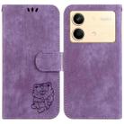 For Xiaomi Redmi Note 13R Pro Little Tiger Embossed Leather Phone Case(Purple) - 1