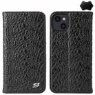 For iPhone 14 Fierre Shann Crocodile Texture Magnetic Genuine Leather Phone Case(Black) - 1