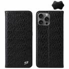 For iPhone 16 Pro Max Fierre Shann Crocodile Texture Magnetic Genuine Leather Phone Case(Black) - 1