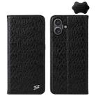 For iPhone 16 Plus Fierre Shann Crocodile Texture Magnetic Genuine Leather Phone Case(Black) - 1