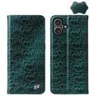 For iPhone 16 Plus Fierre Shann Crocodile Texture Magnetic Genuine Leather Phone Case(Green) - 1